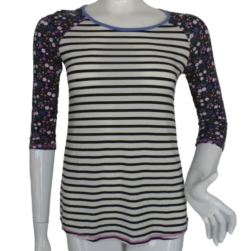 MATILDA JANE Tee, S, Stripes/Floral Raglan Sleeves, Heartbeat Top,